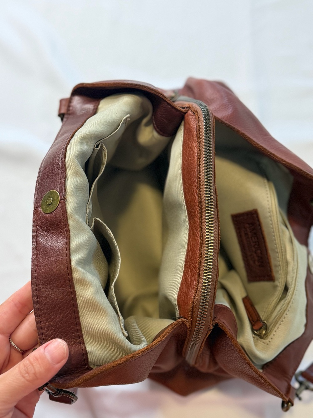 American Leather Cognac Pebbled Shoulder Tote - Picture 5 of 9
